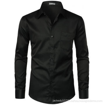 Men's Urban Stylish Casual Business Slim Fit Long Sleeve Button Up Dress Shirt with Pocket